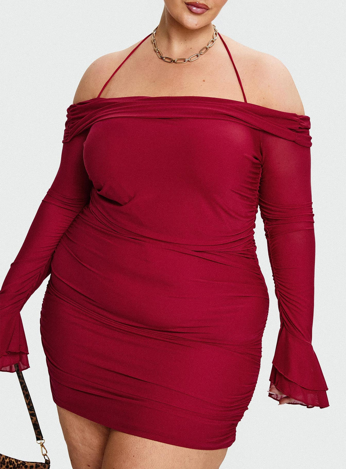 Taylon Off Shoulder Long Sleeve Mini Dress Red Curve
