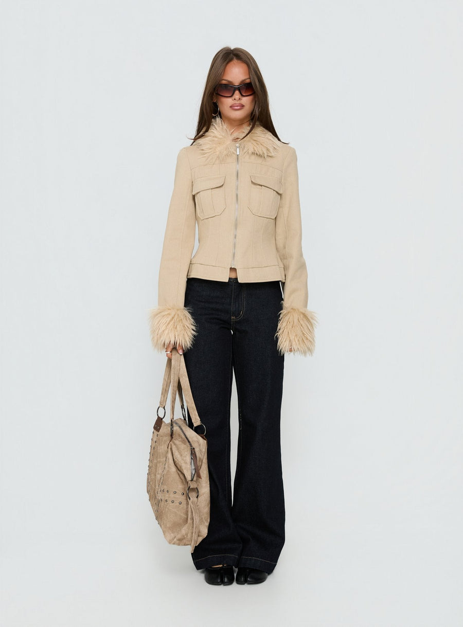 Nindie Faux Fur Contrast Jacket Tan · photo 8