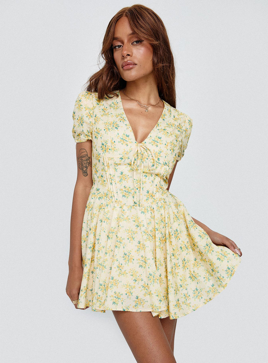Ethelyn Mini Dress Yellow Floral · photo 8