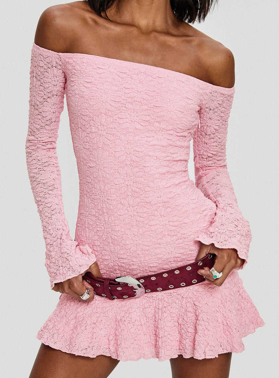 Vancesca Off Shoulder Long Sleeve Mini Dress Pink · photo 8