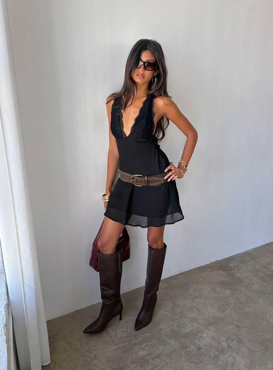 Edeni Lace Splice Halter Mini Dress Black · photo 10