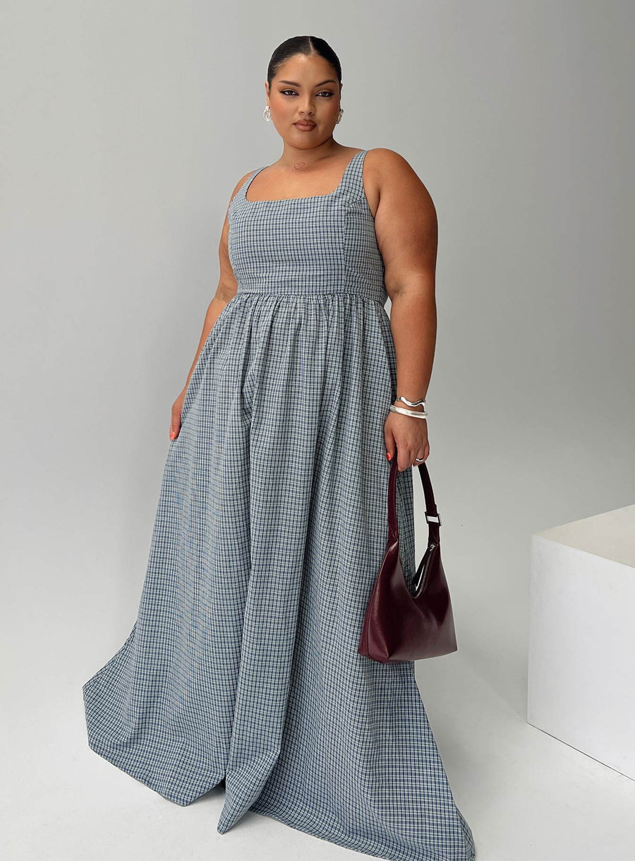 Cartmel Check Maxi Dress Navy Curve · photo 8