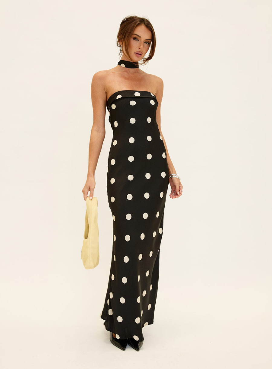 Madilaine Strapless Scarf Maxi Dress Black / Polka Dot · photo 8