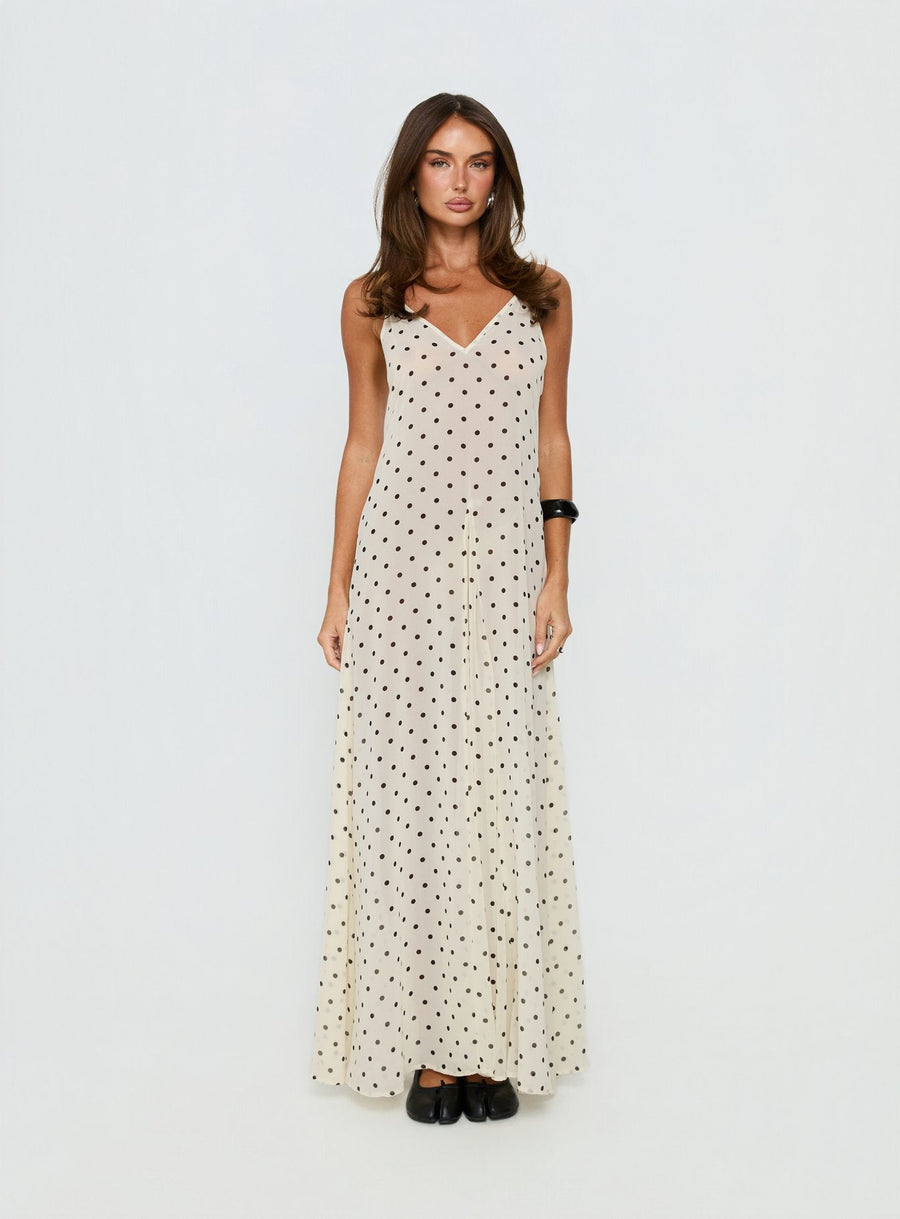 Loulah Sheer Chiffon Maxi Dress Cream Polka Dot · photo 8
