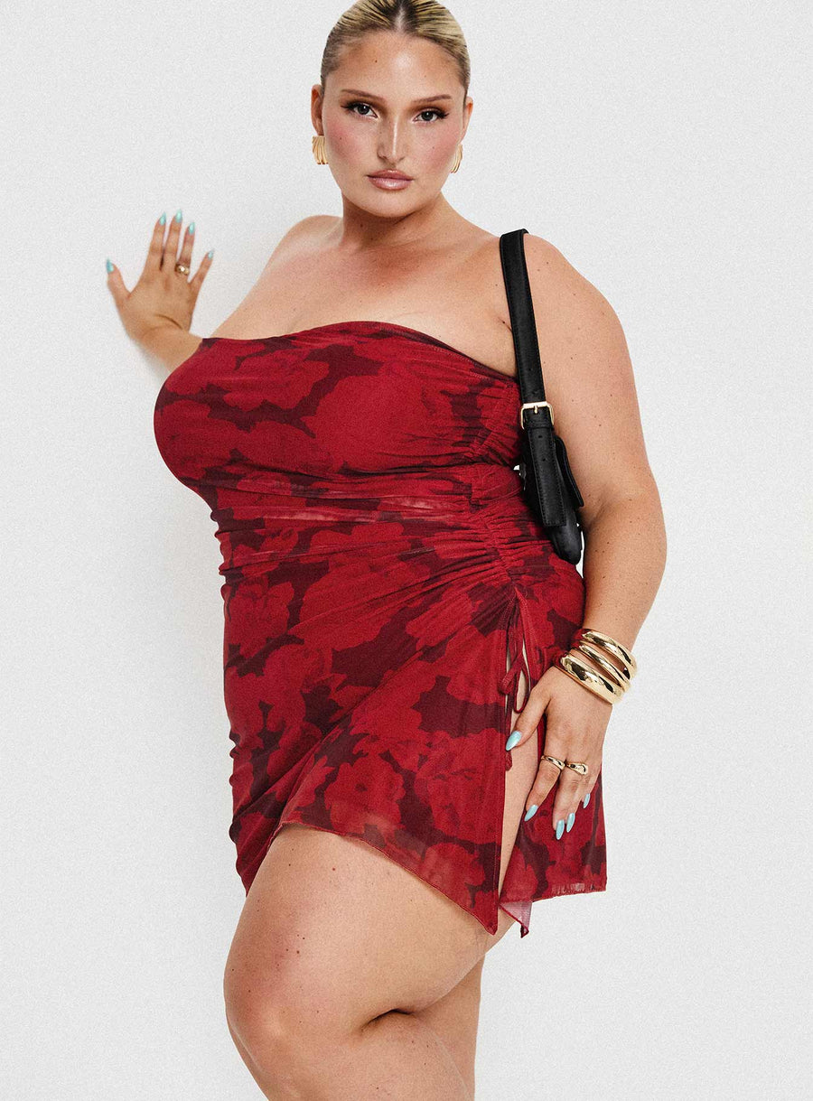 Donelli Mini Dress Burgundy / Red Floral Curve · photo 8