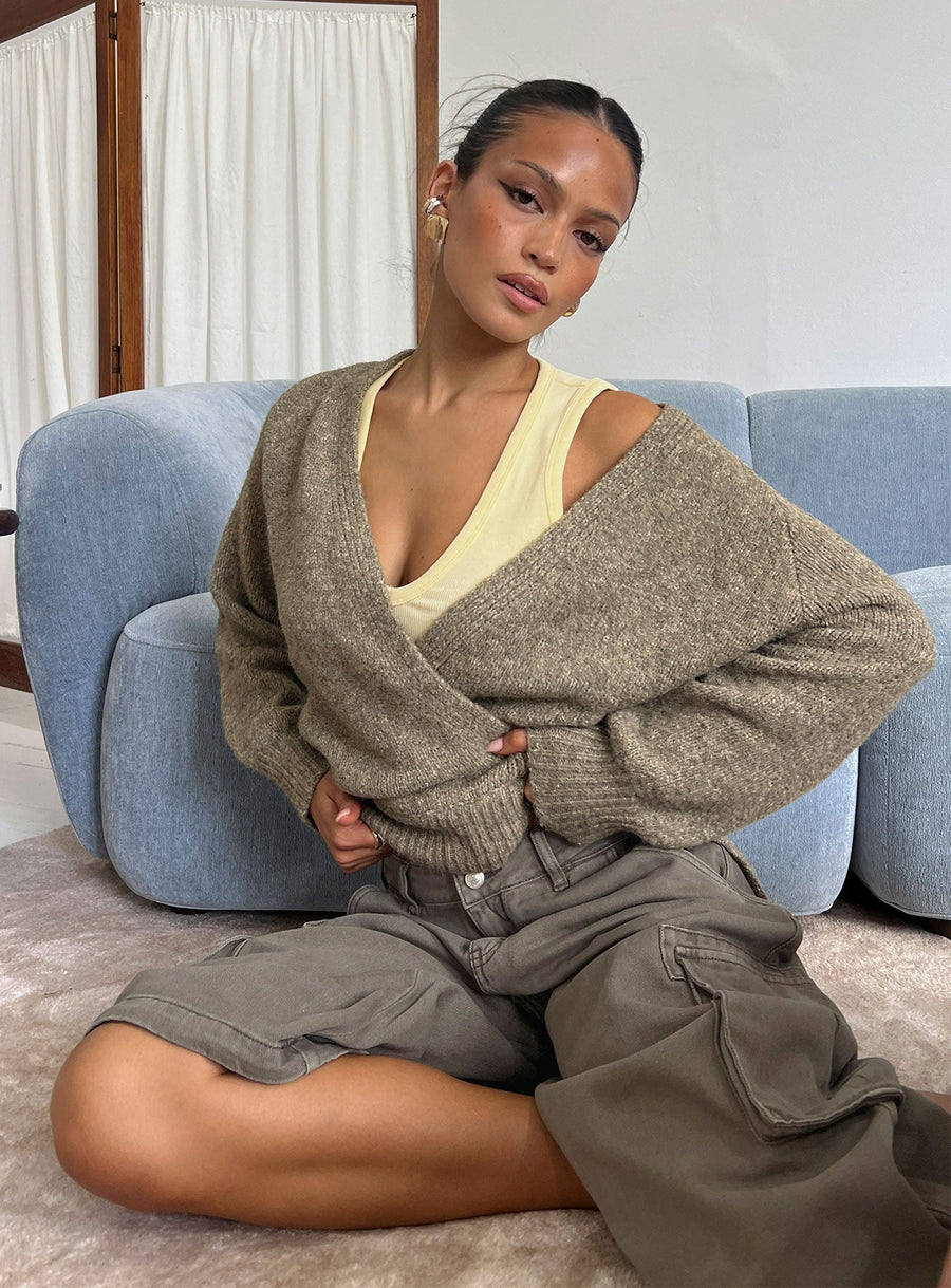 Daelan Wrap Knit Cardigan Brown · photo 9