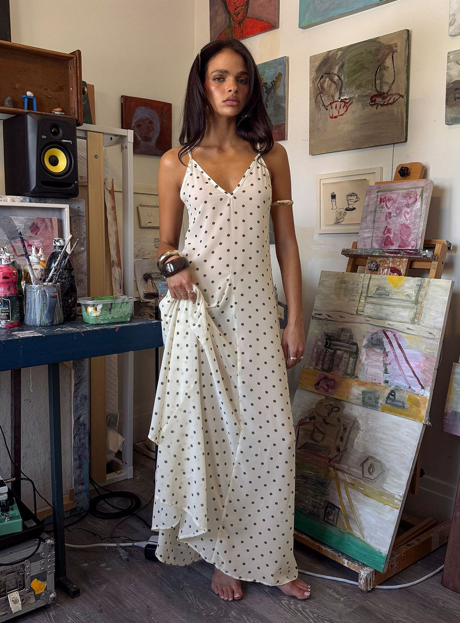 Loulah Sheer Chiffon Maxi Dress Cream Polka Dot · photo 9
