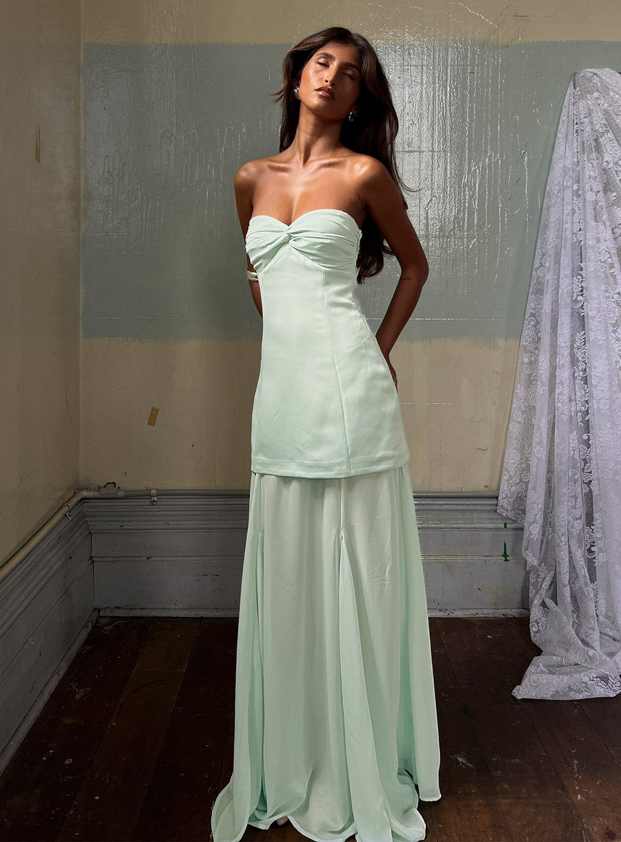 Flashy Sheer Chiffon Strapless Maxi Dress Green · photo 9