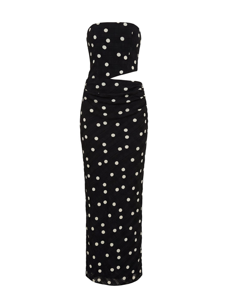 Jasira Strapless Drape Maxi Dress Black Polka Dot · photo 9