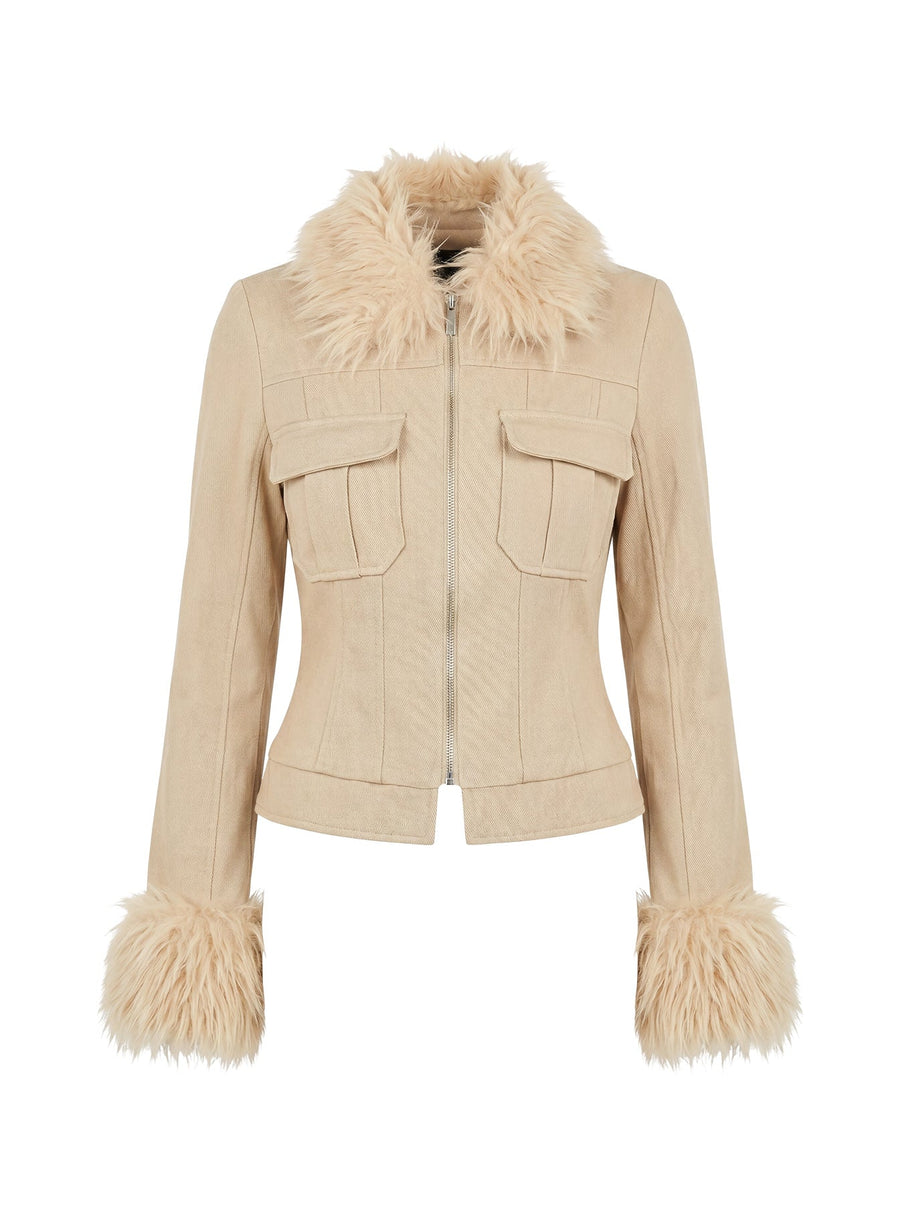 Nindie Faux Fur Contrast Jacket Tan · photo 9
