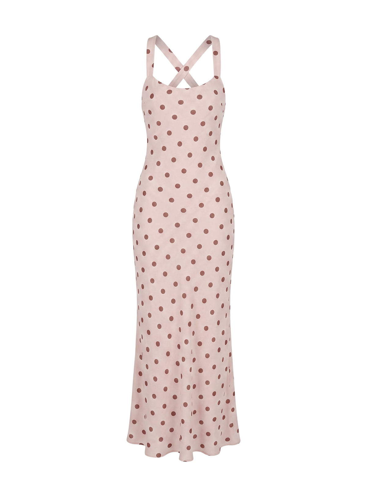 Picante Bias Cross Back Maxi Dress Pink Polka