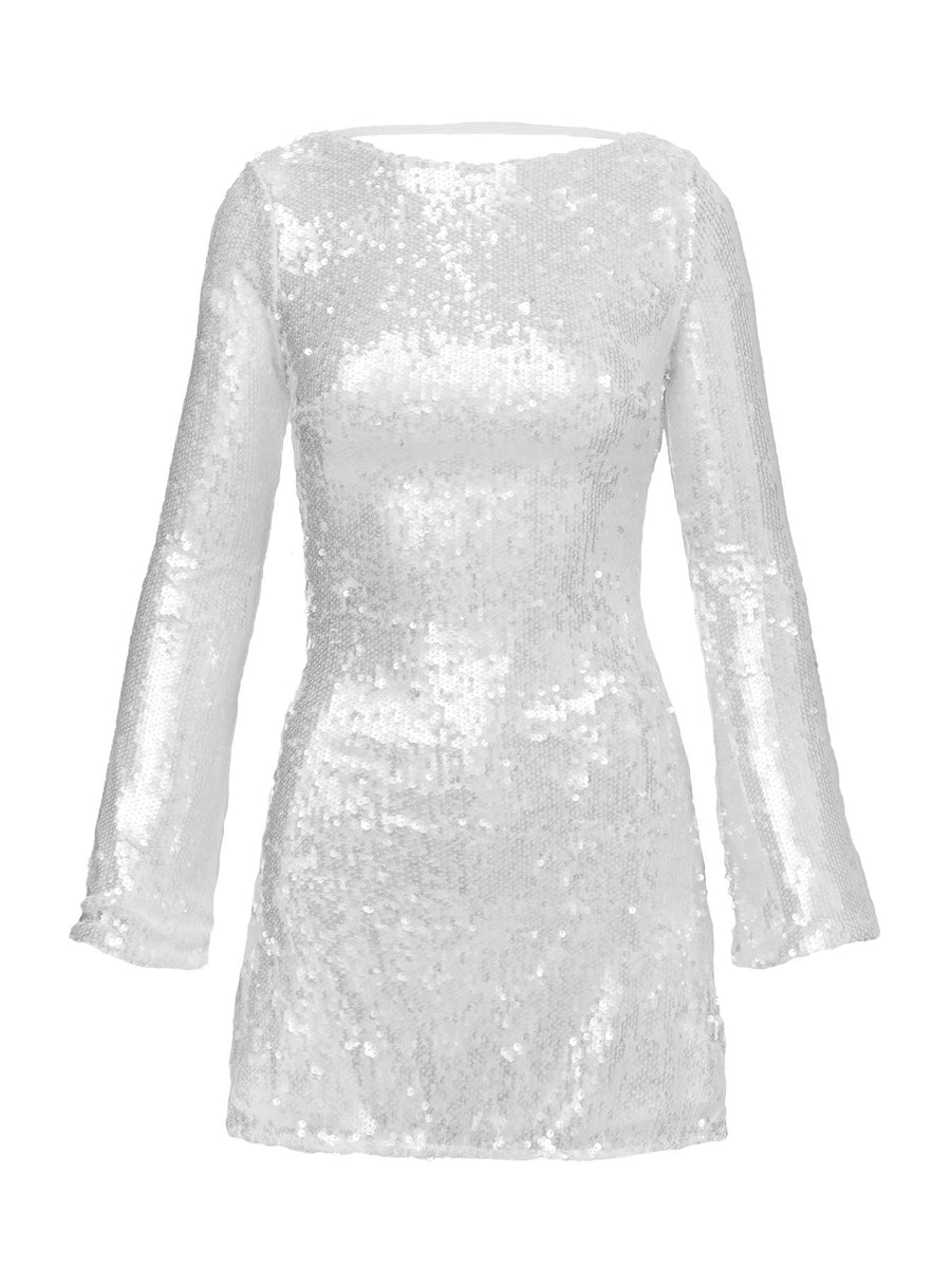 Interstella Sequin Long Sleeve Mini Dress White · photo 5