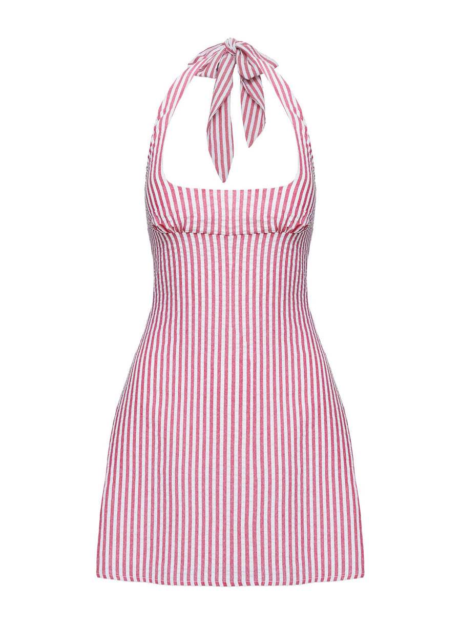 Kalico Halter Mini Dress Red / White Stripe · photo 5