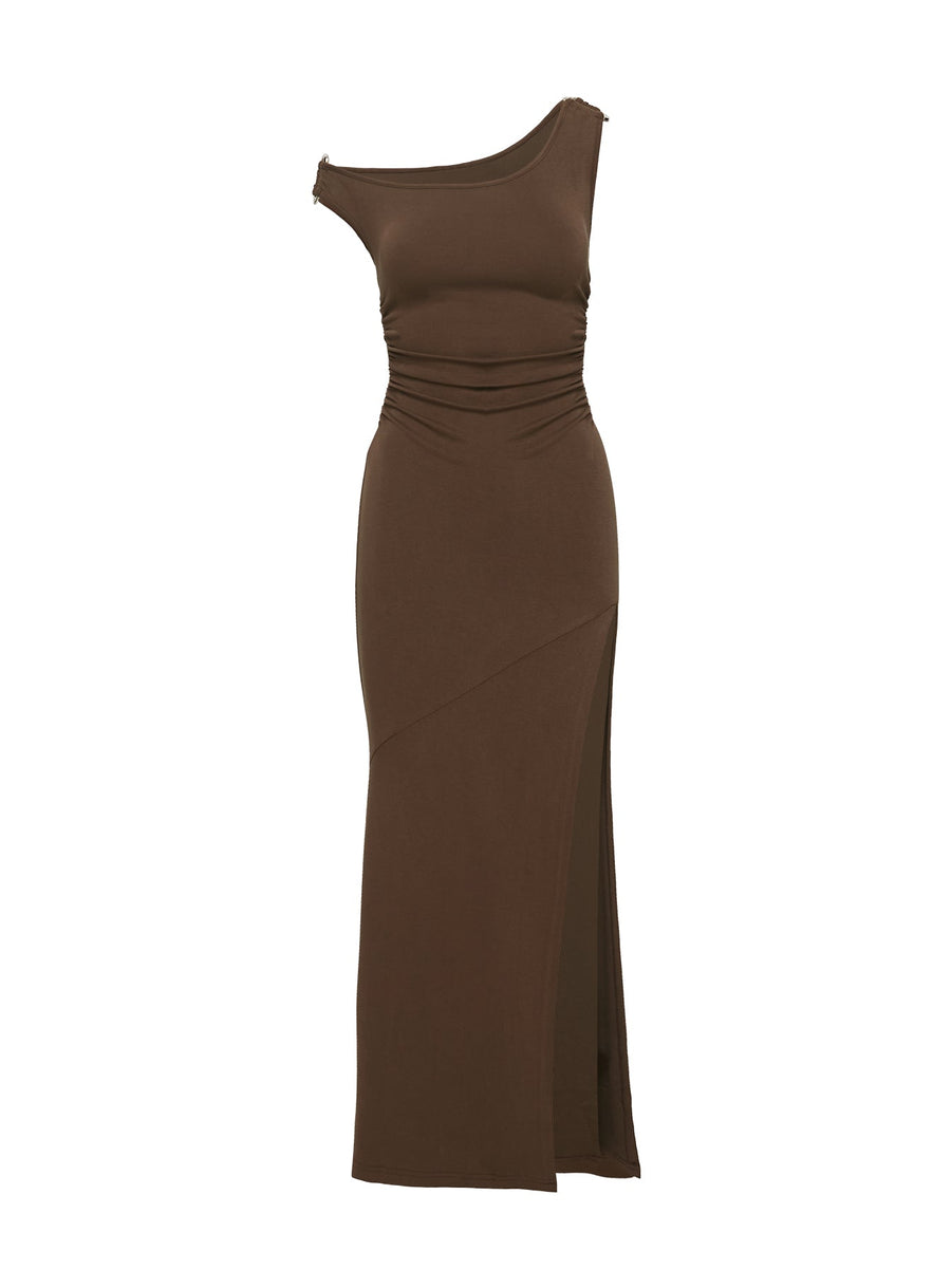 Rios One Shoulder Maxi Dress Brown Curve · photo 8