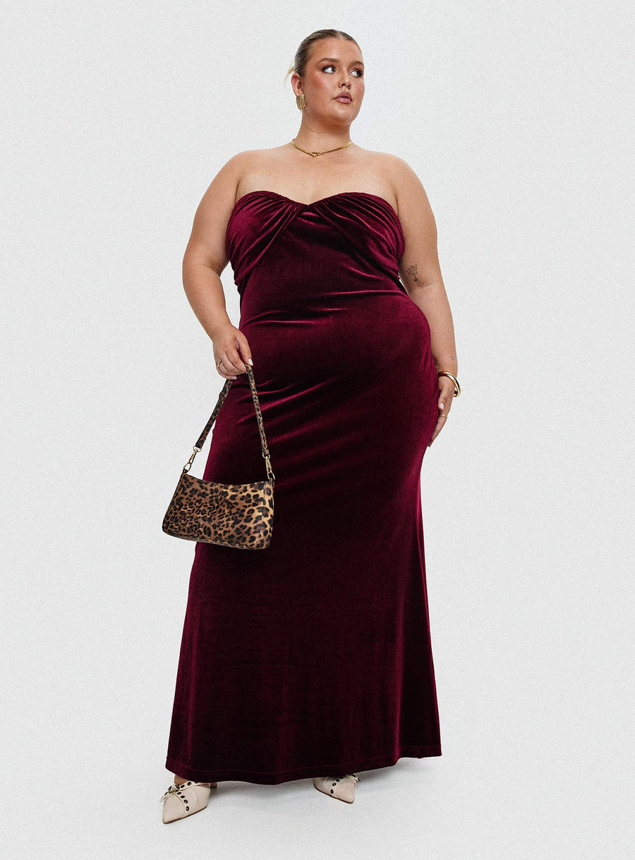 Irena Strapless Maxi Dress Burgundy Curve · photo 1