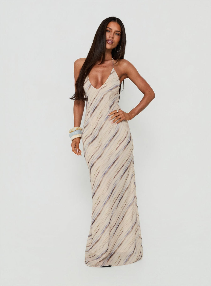 Esmira Halter Maxi Dress Cream Stripe · photo 1
