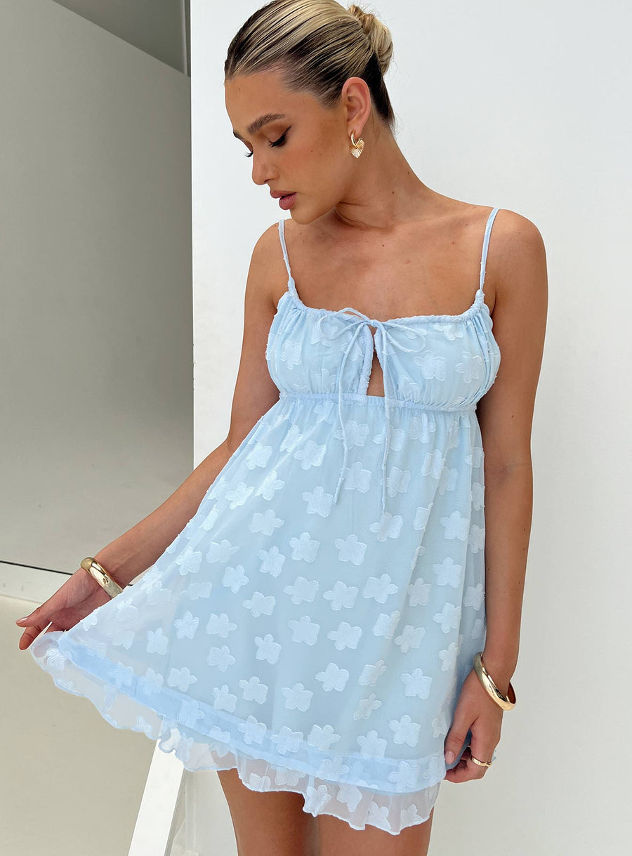 Empress Of Love Mini Dress Blue Floral Applique · photo 1
