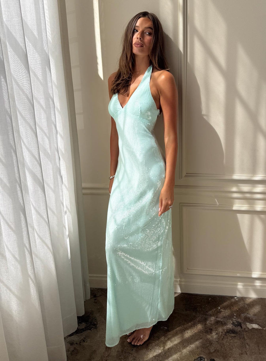 Isanna Halter Sequin Maxi Dress Jelly Mint · photo 1