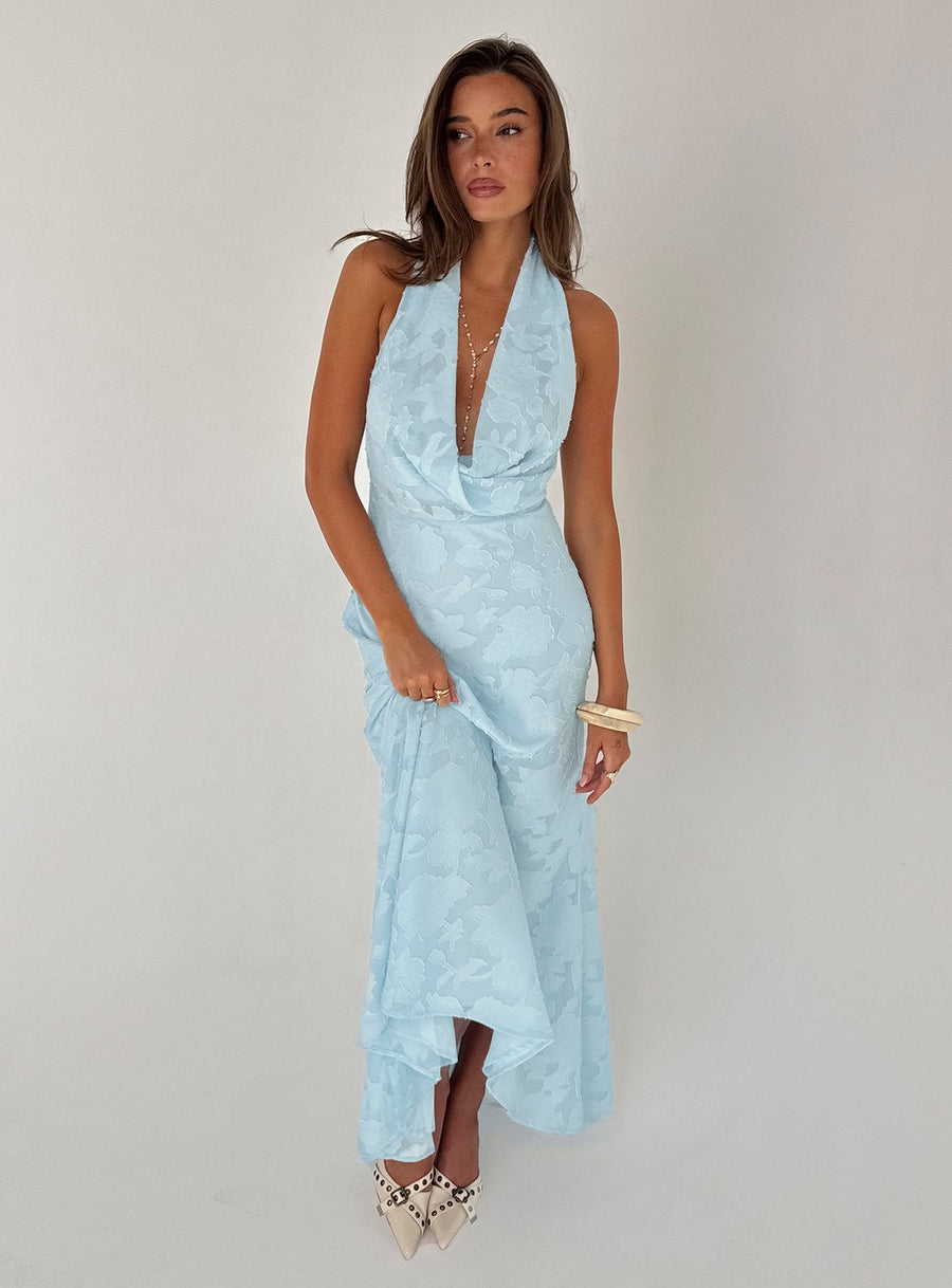 Invisible String Cowl Plunge Backless Maxi Dress Light Blue · photo 1