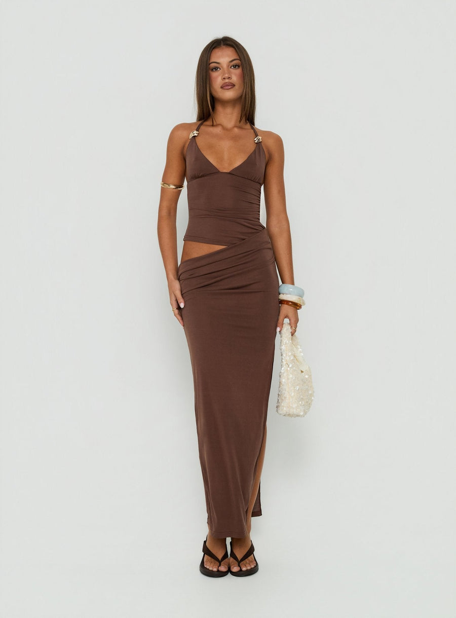 Imeraldia Hardware Halter Maxi Dress Chocolate · photo 1
