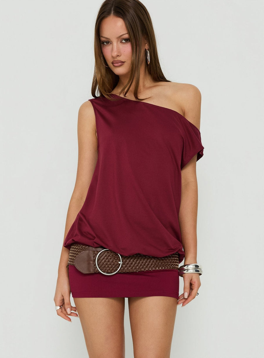 Ellah One Shoulder Drapey Mini Dress Wine · photo 1