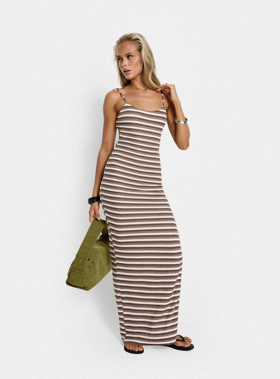 Elestria Maxi Dress Brown Stripe · photo 1