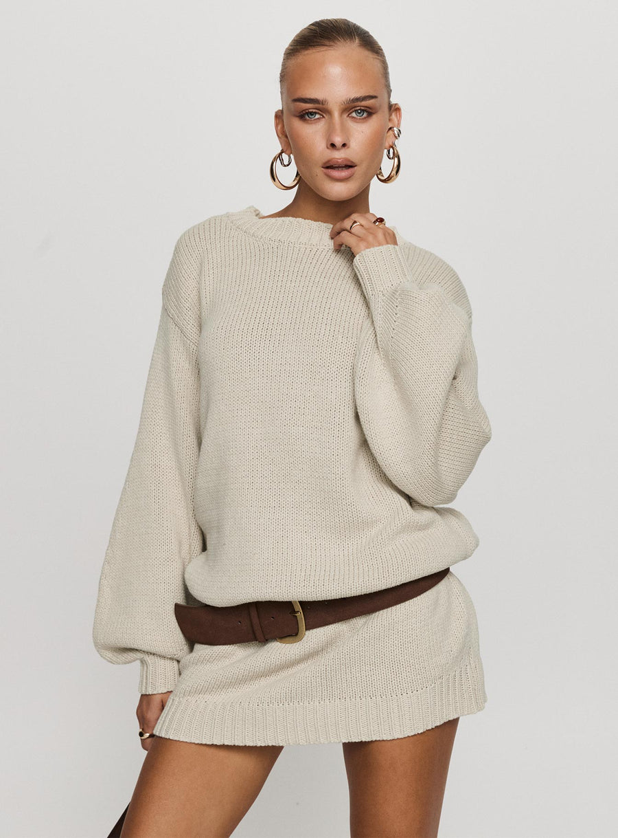 Harmony Balloon Sleeve Knit Mini Dress Beige · photo 1