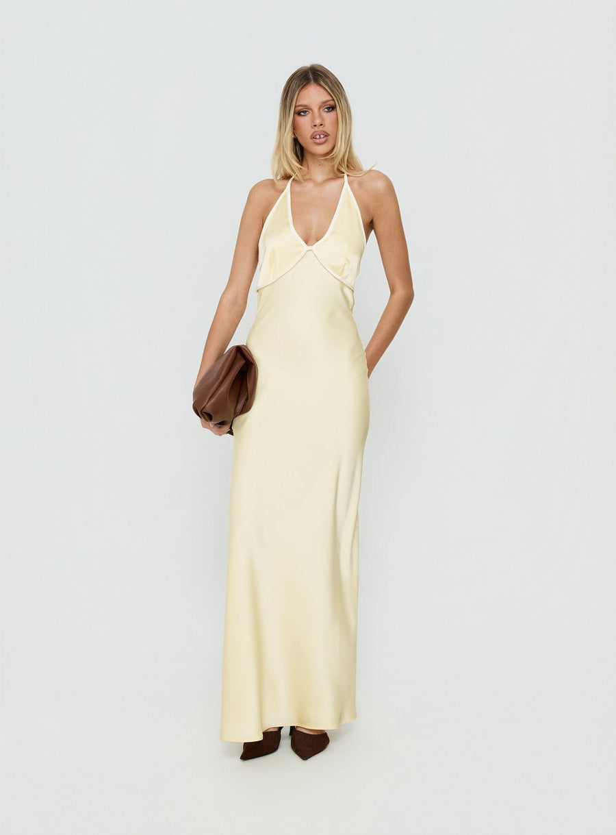 Esmia Halter Maxi Dress Lemon / White · photo 1