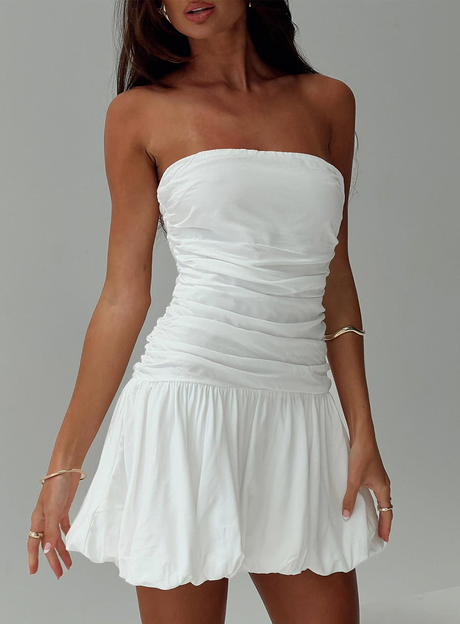 Glamour Girl Strapless Bubble Hem Mini Dress White Petite · photo 7