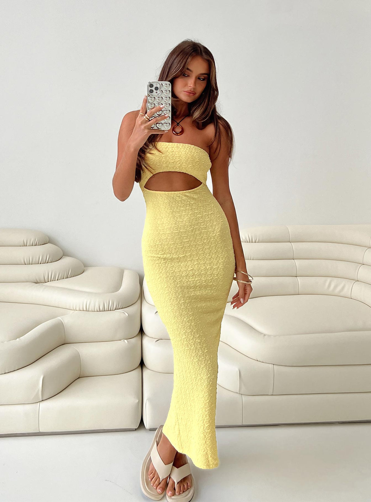 Talena Strapless Midi Dress Yellow