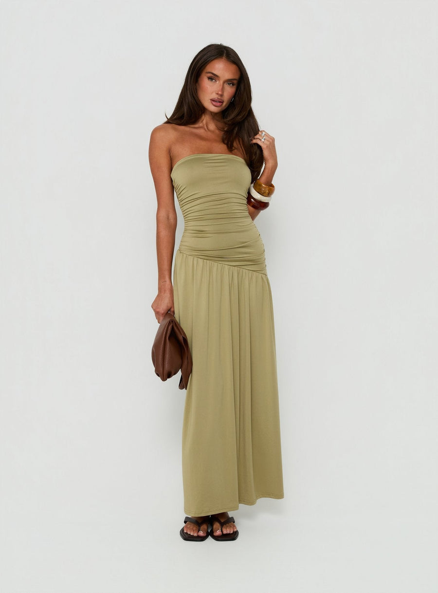 Isolina Strapless Ruched Maxi Dress Sage Green · photo 1