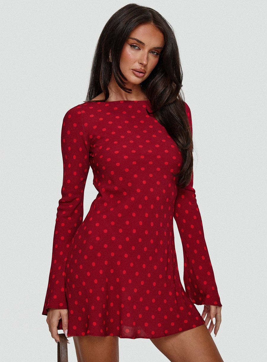 Good Graces Long Sleeve Mini Dress Red Dot · photo 1