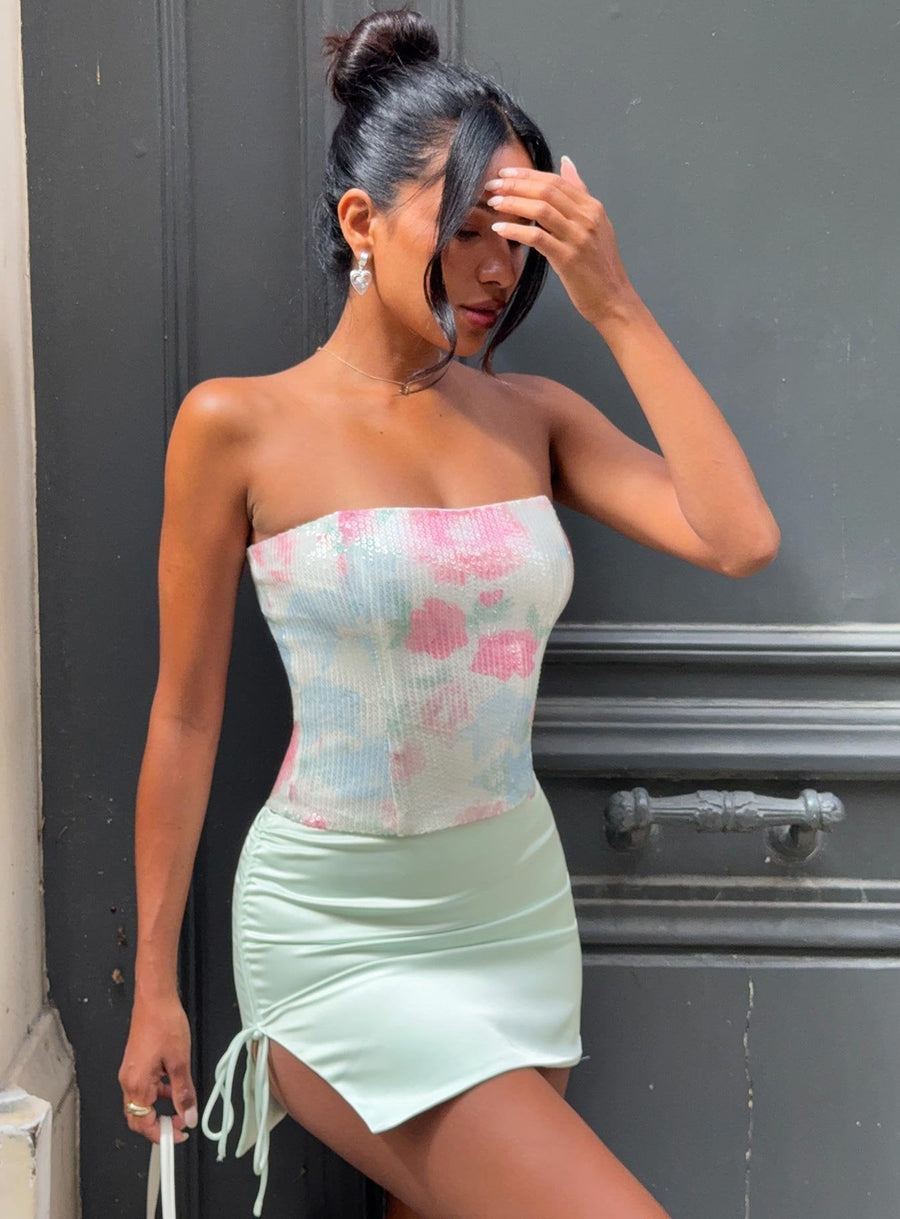 Jessicka Strapless Floral Sequin Mini Dress Aqua · photo 1