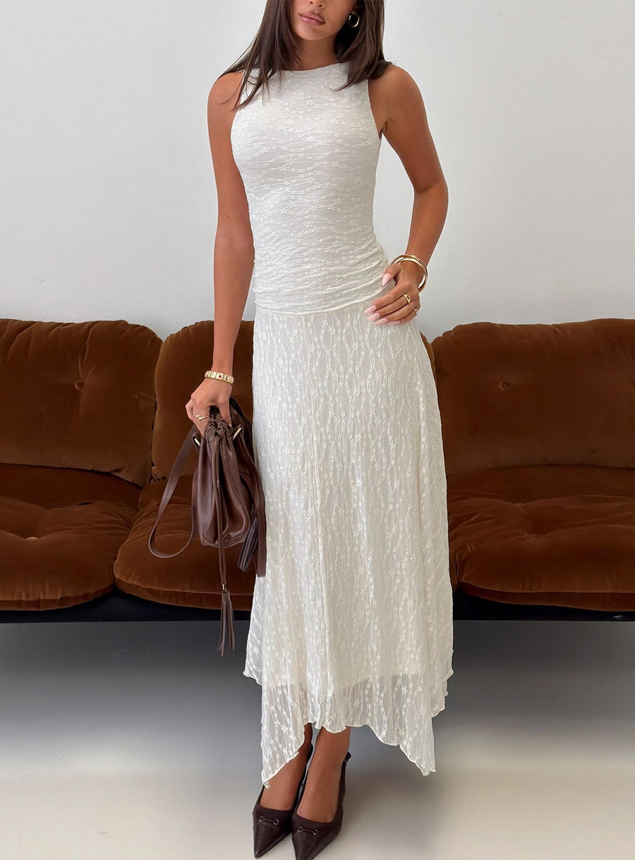 Enzina Lace Hanky Hem Maxi Dress Cream · photo 1