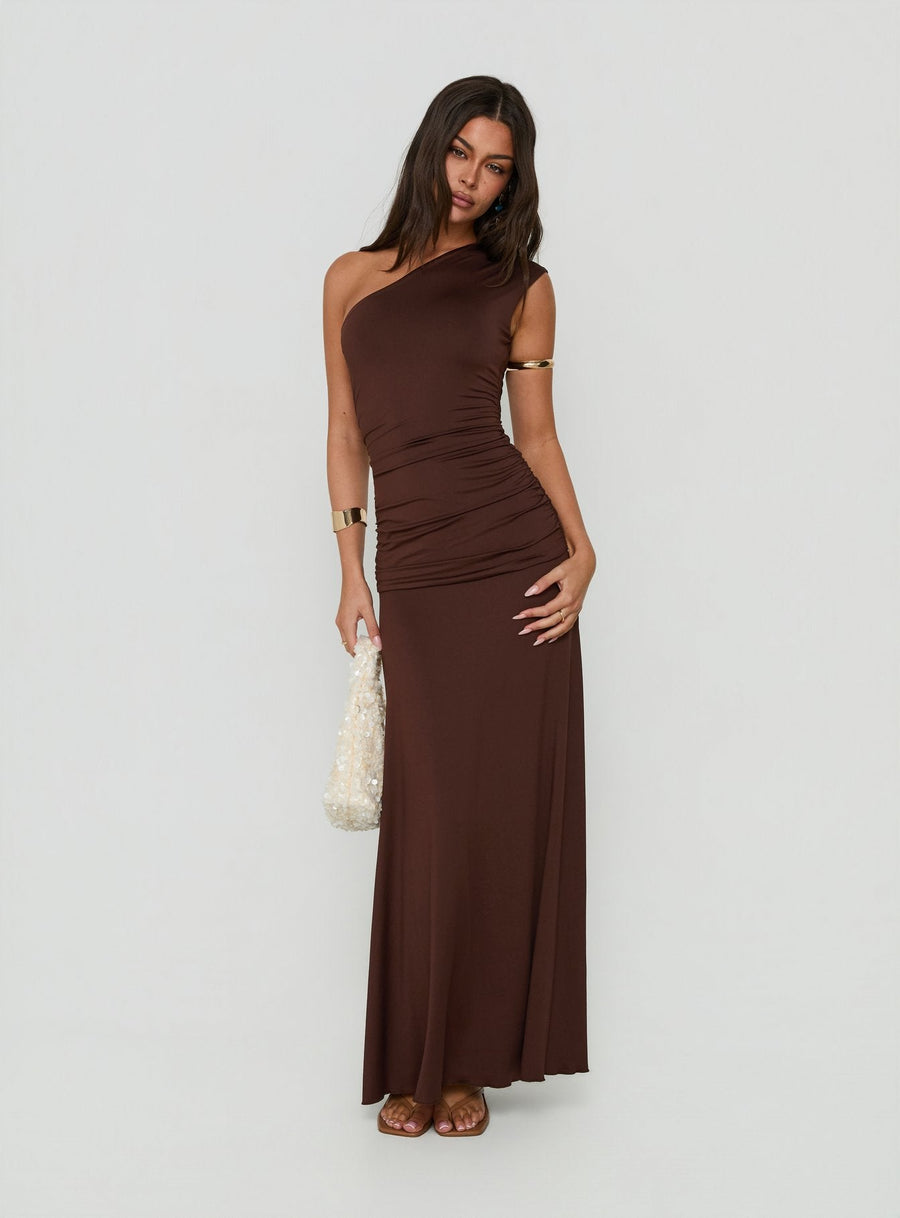 Gwenneth One Shoulder Maxi Dress Chocolate · photo 1
