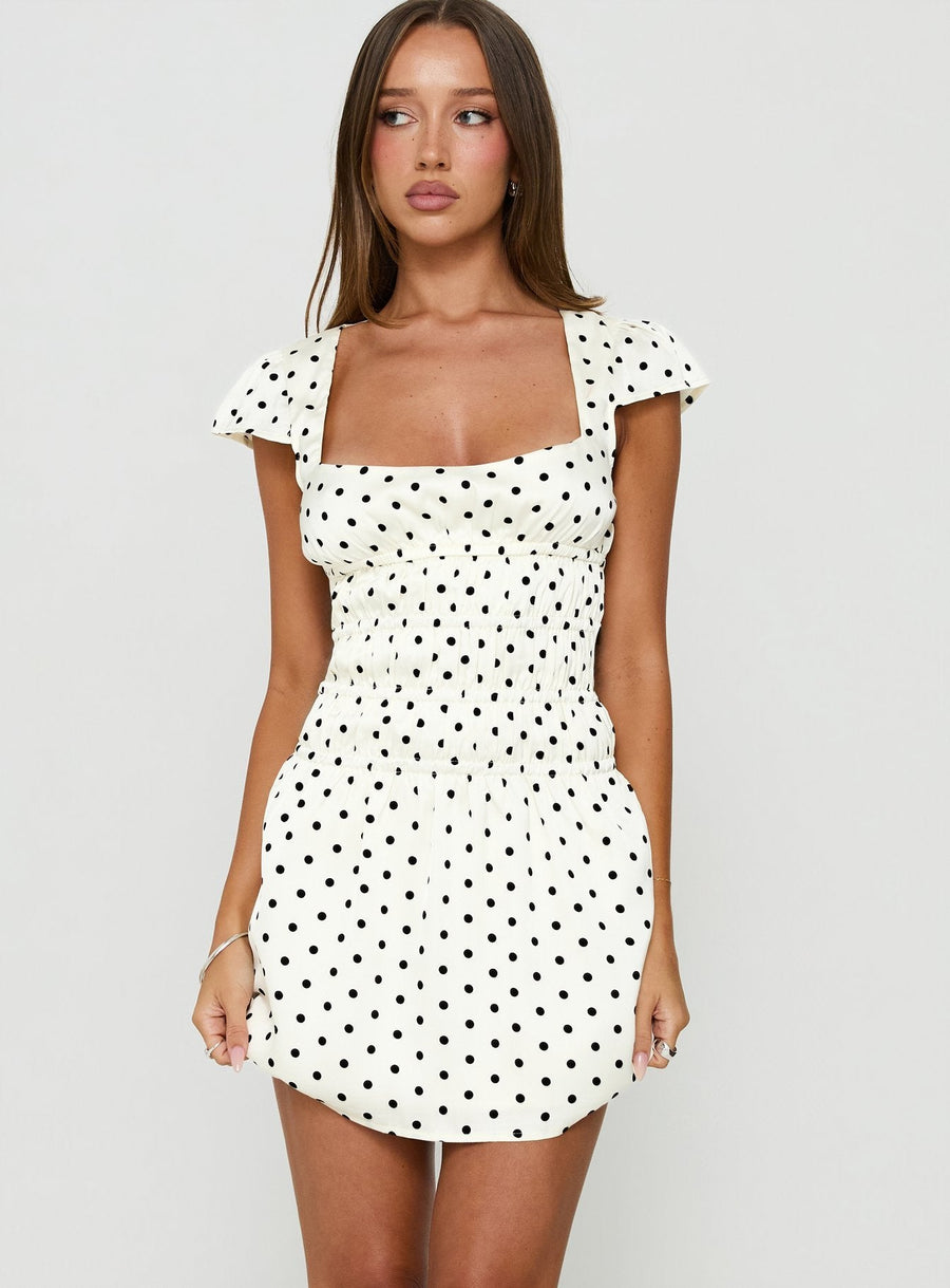 Evangelie Ruched Mini Dress White Polka · photo 2