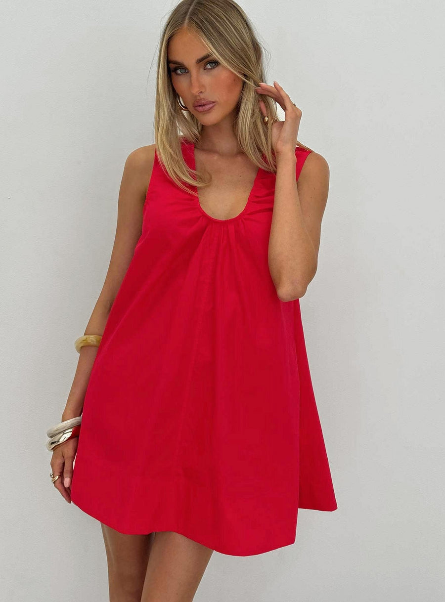 Eberta Ruched Baby Doll Mini Dress Red · photo 1