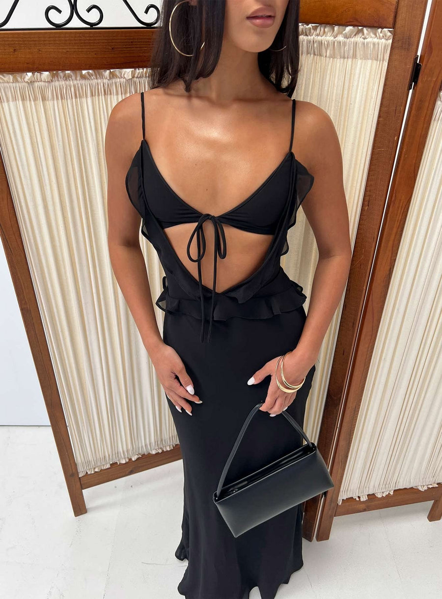 Isamia Frill Cutout Maxi Dress Black · photo 1