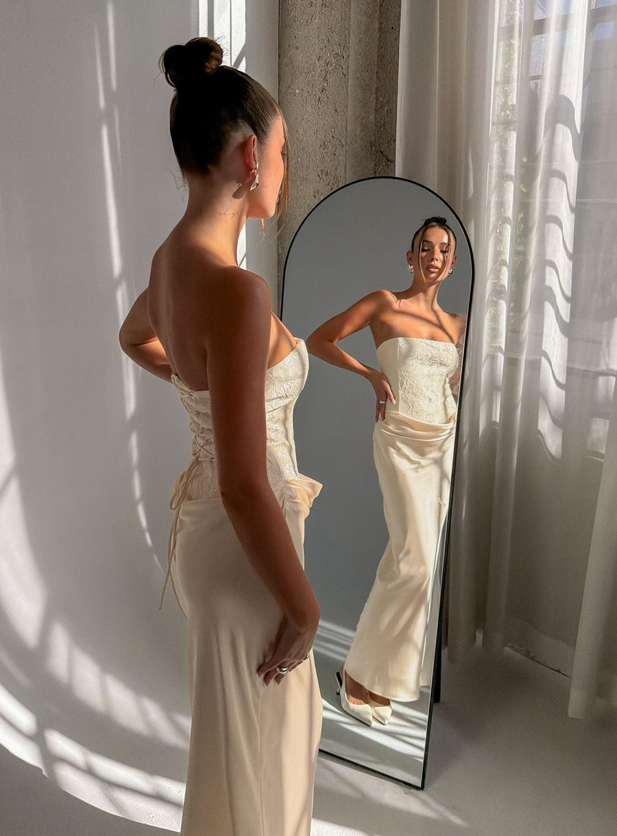 Jenevieve Strapless Drape Maxi Dress Lemon · photo 1