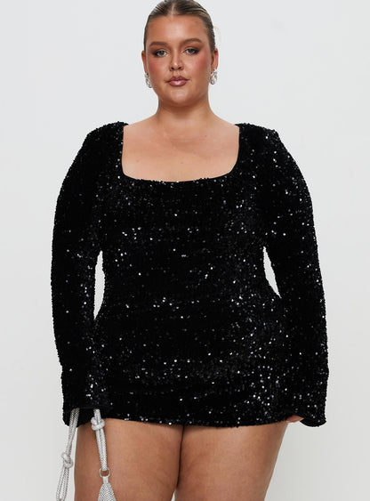 Vinelle Long Sleeve Mini Dress Black Curve