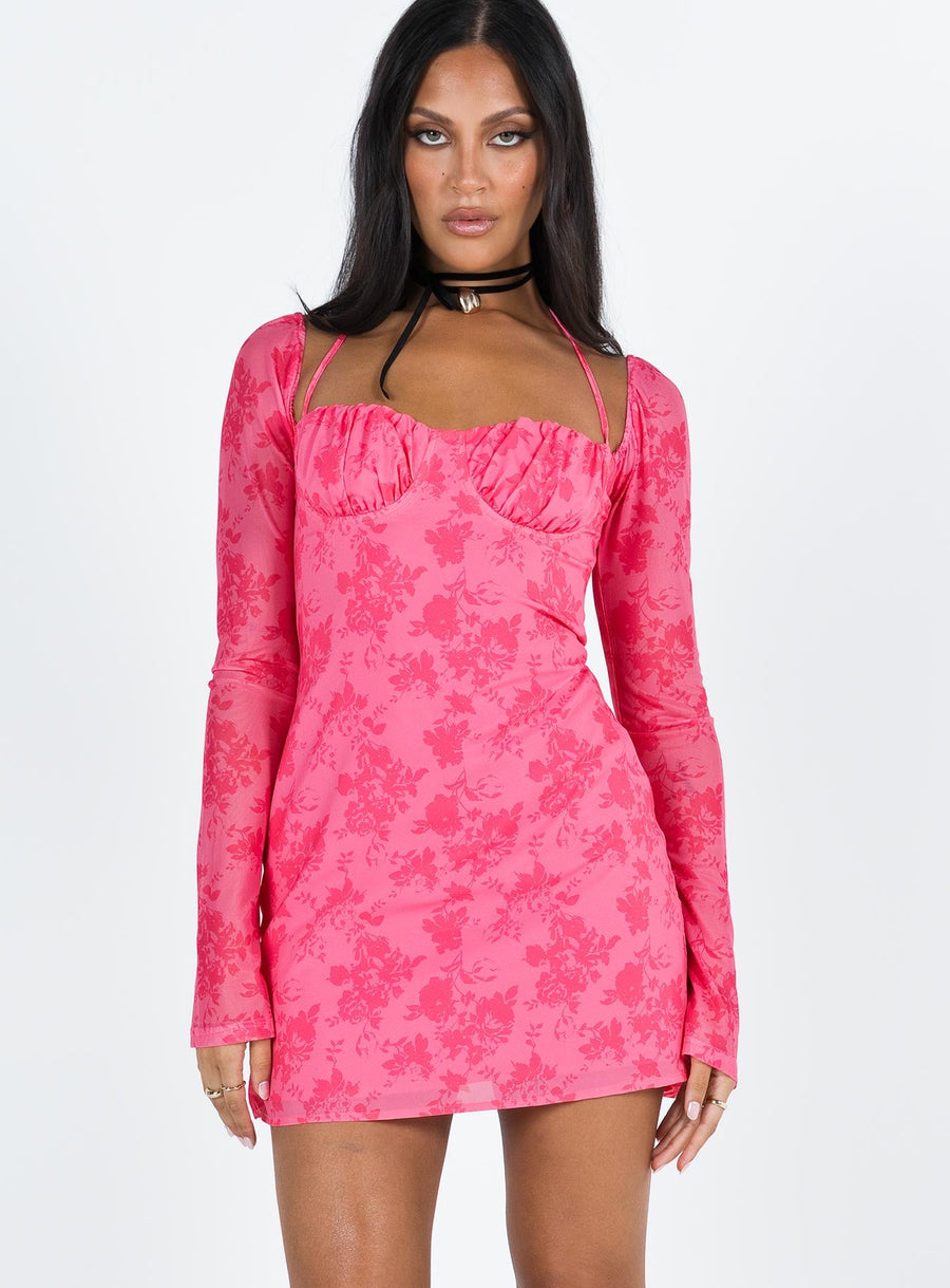 Dyer Sheer Sleeve Mini Dress Pink Floral · photo 2