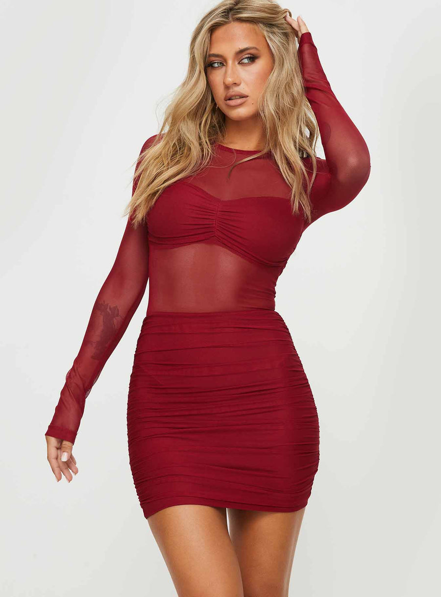 Hapstall Long Sleeve Mini Dress Burgundy · photo 2