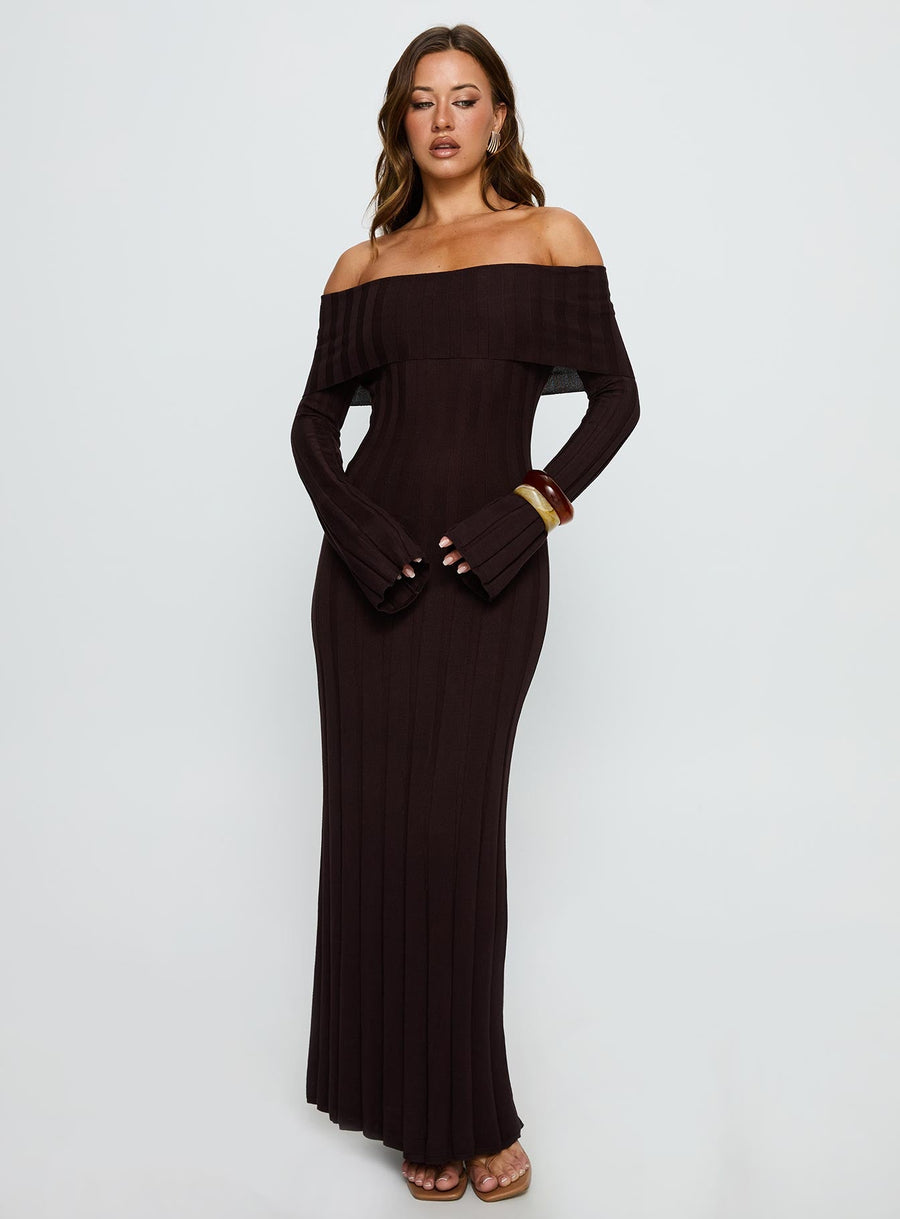 Ellouisa Long Sleeve Rib Maxi Dress Chocolate · photo 2