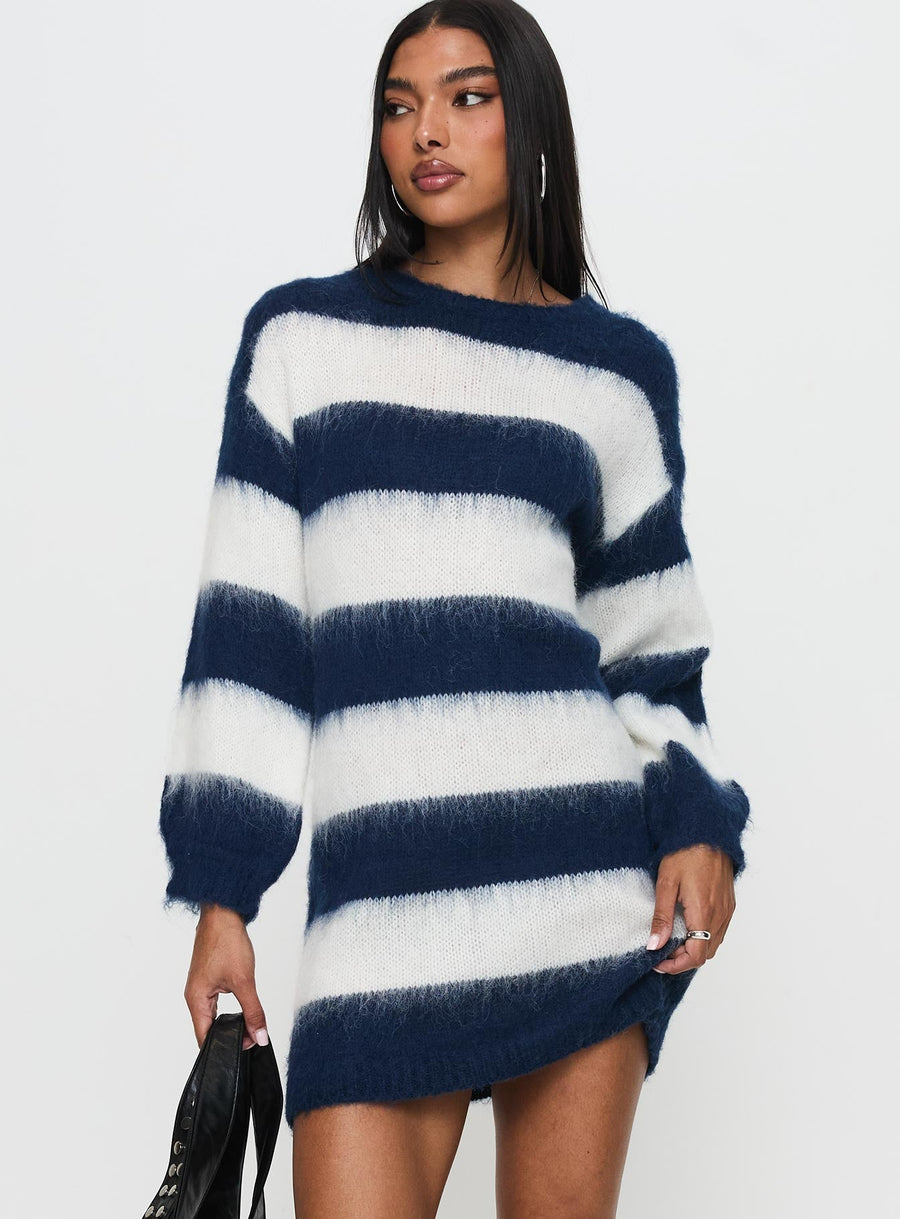 Iryna Long Sleeve Knit Mini Dress Navy / White Stripe · photo 1