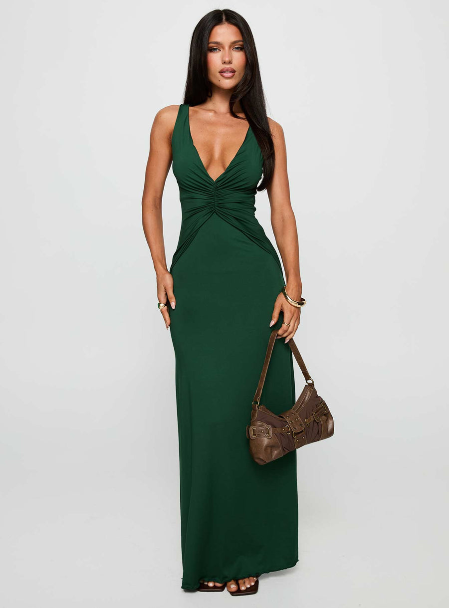 Frederica Plunge Maxi Dress Forest Green · photo 1