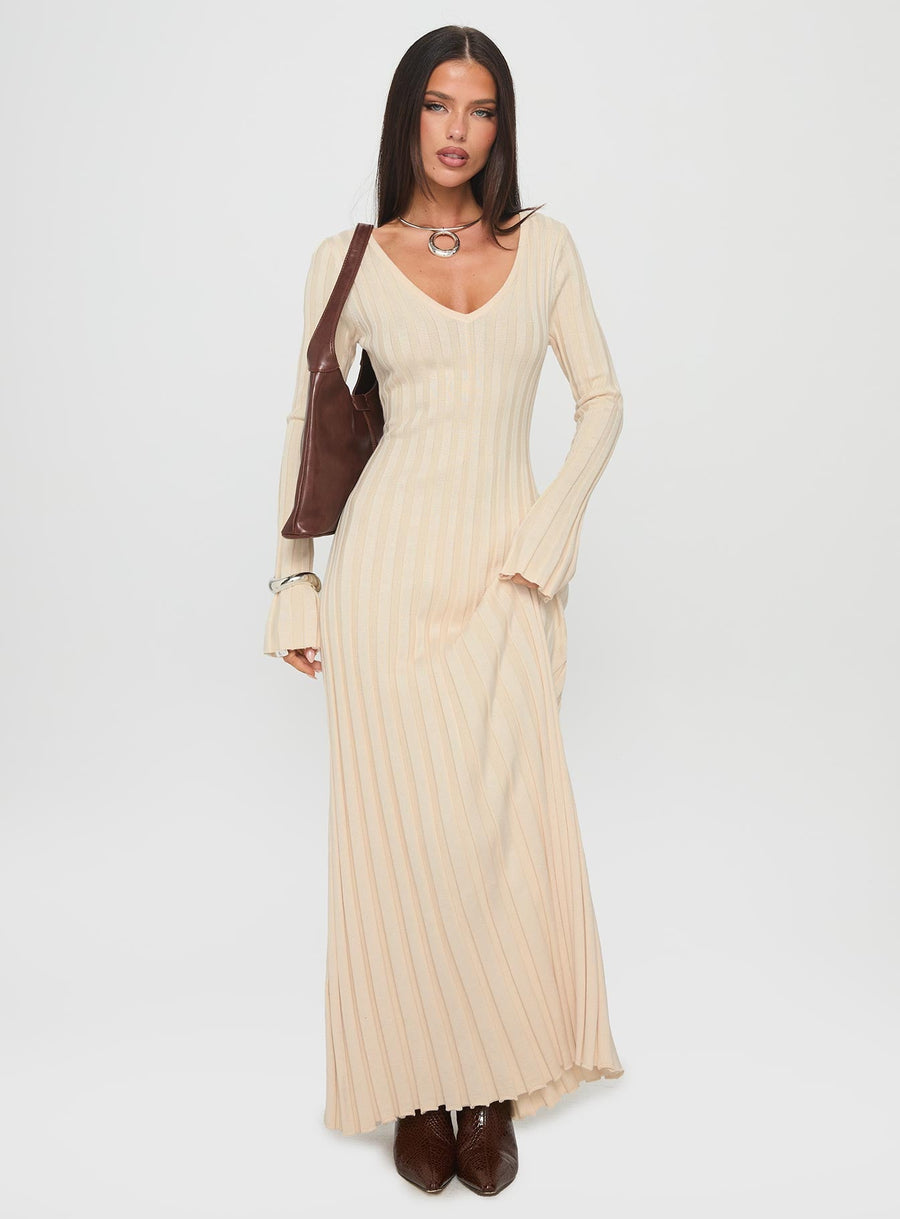 Gratuita Long Sleeve Rib Maxi Dress Cream · photo 2