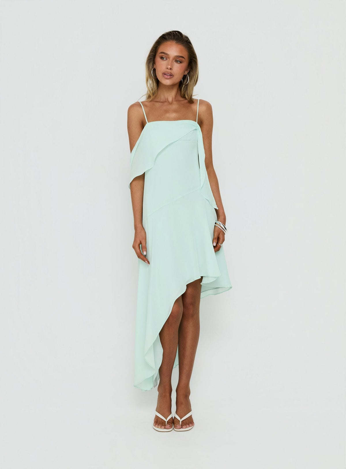 Massey Bust Draping Low Back Midi Dress Aqua