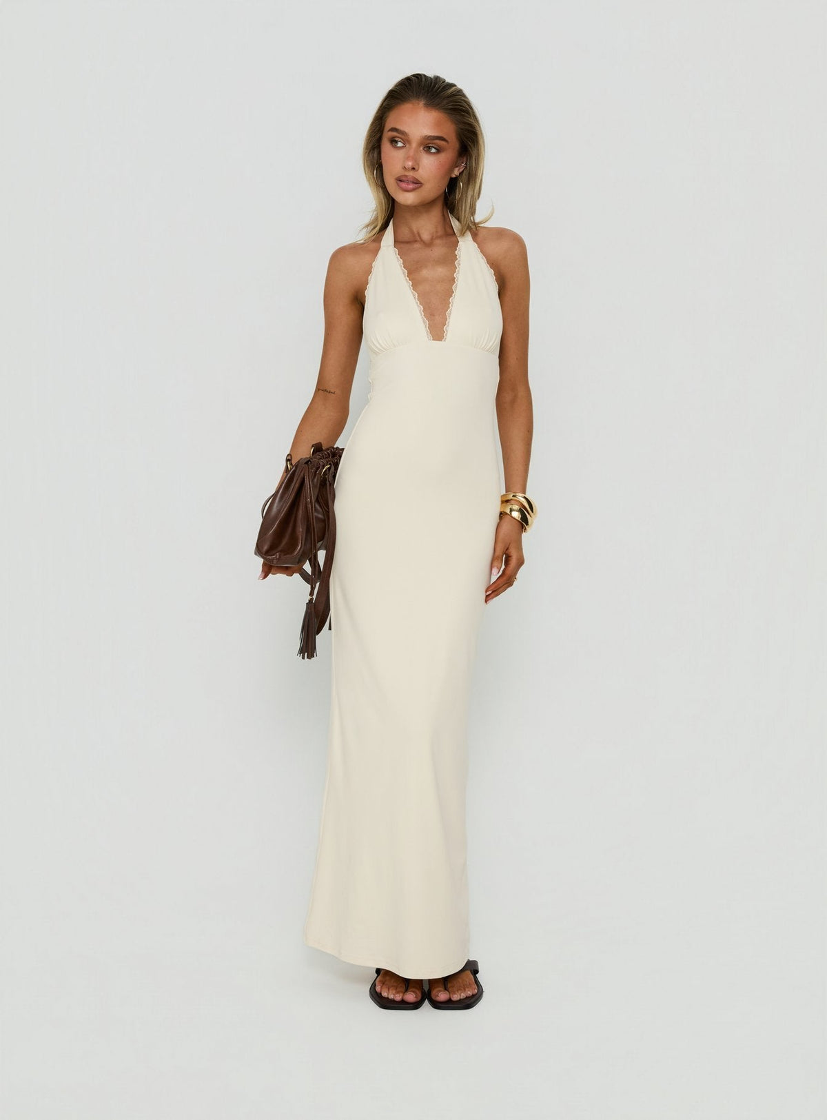 Almeria Lace Detail Halter Maxi Dress Butter