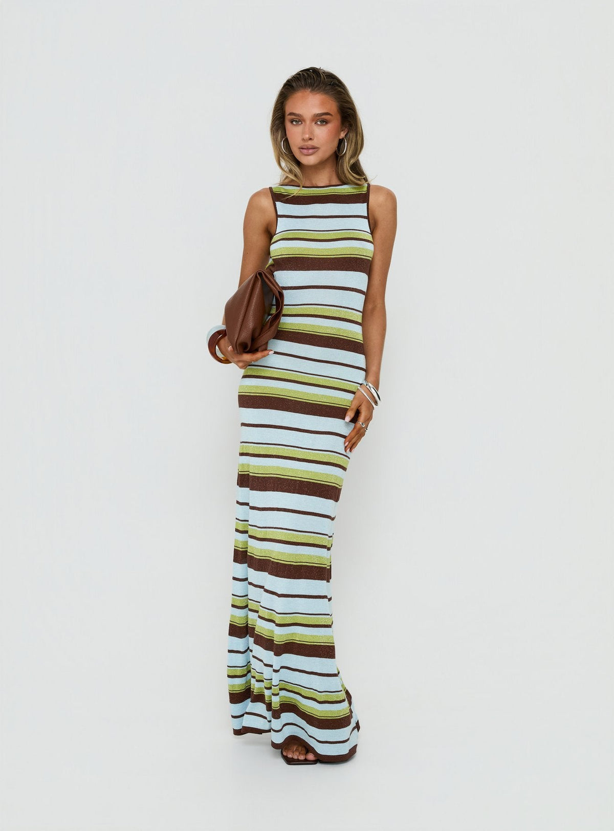 Saedee Knit Low Back Maxi Dress Multi Stripe
