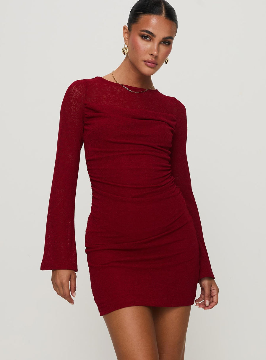 Epiphany Long Sleeve Mini Dress Burgundy · photo 1